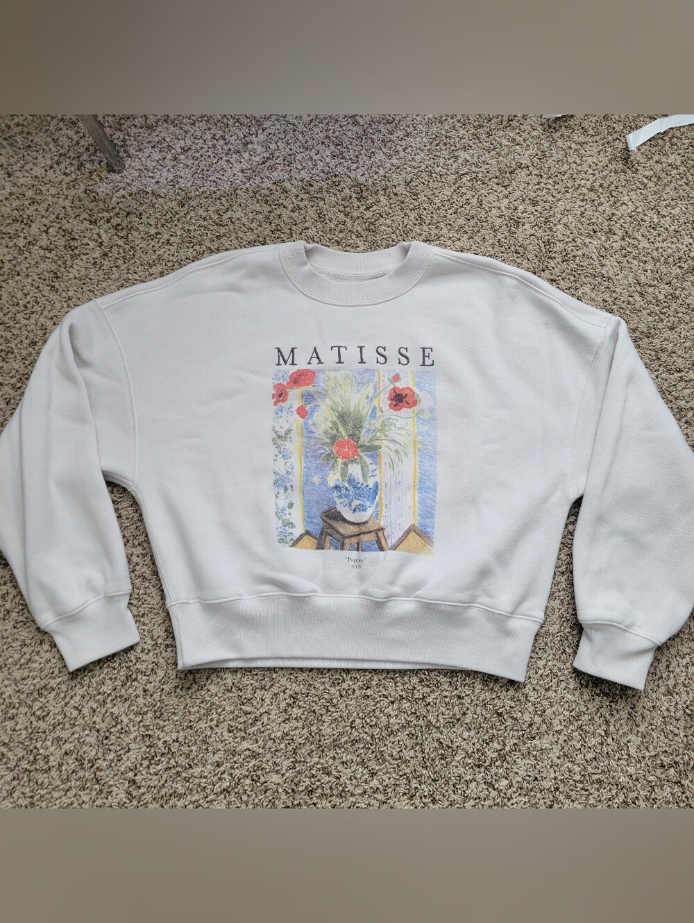 Abercrombie & Fitch Sweatshirt Fleece Matisse Poppies Ivory Beige Crew Medium